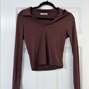 Brown Long Sleeve Collard Top